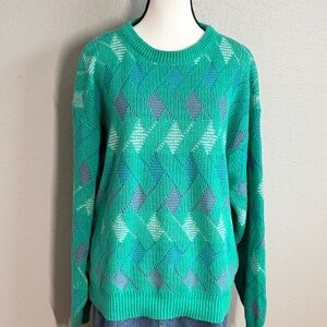 Vintage 90s Colours by Alexander Julian Geometric Diamond Knit Grandpa Sweater M